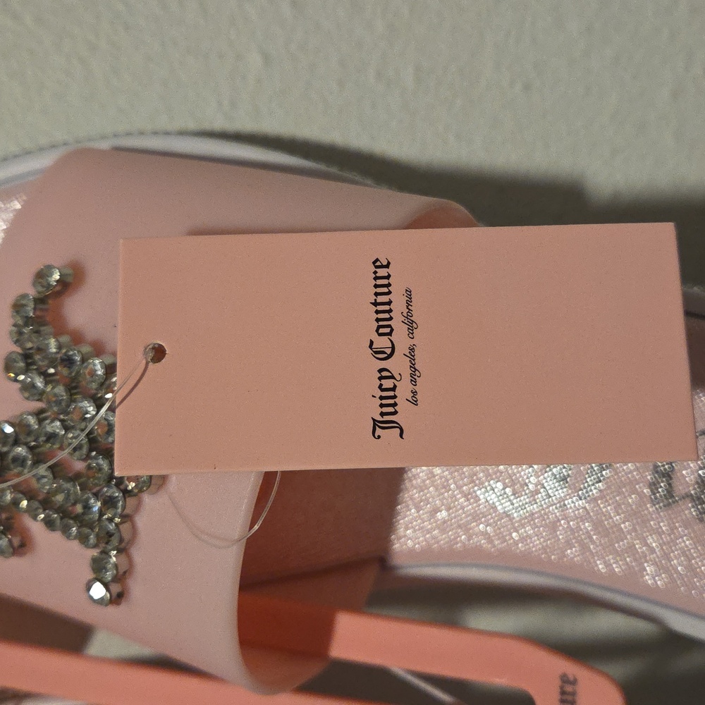 New Juicy Couture Blush Pink Yaresi 2 Rhinestone Slip On Slide Sandals - Picture 9 of 12